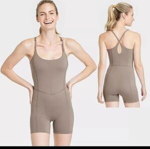 All In Motion Women's Brushed Sculpt Short Bodysuit Dark Brown Size XS